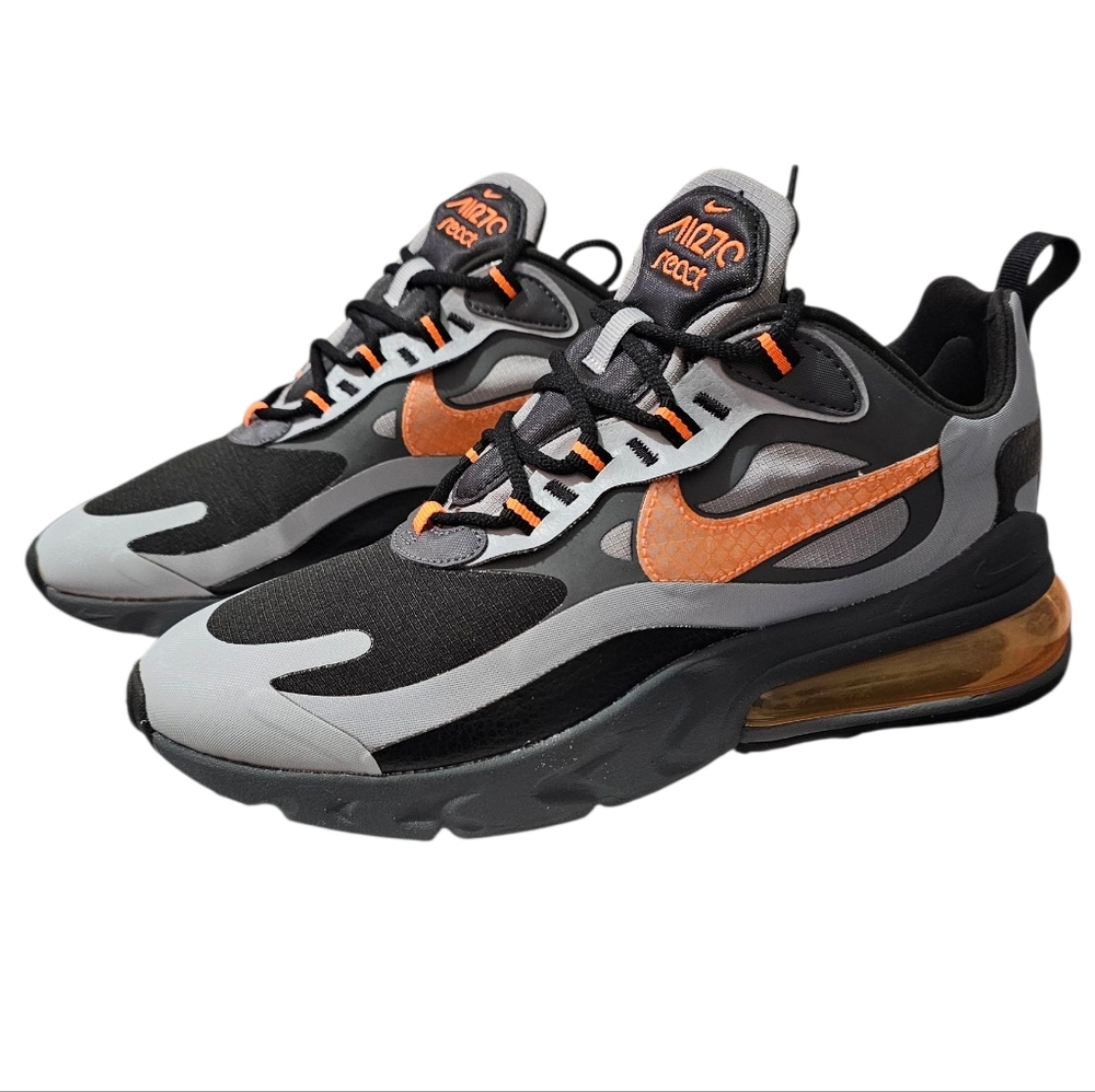 Nike Air Max 270 React Grey Black and Orange Shoes Mens Sz 8 NWT